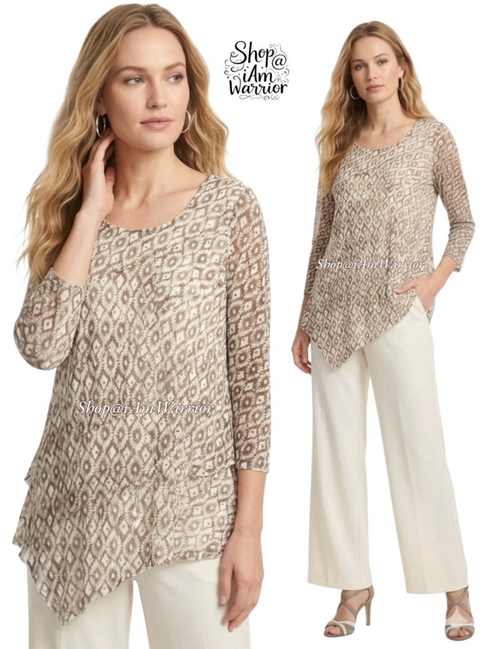 Chico’s NWT layered print mesh asymmetrical top *shop@iamwarrior